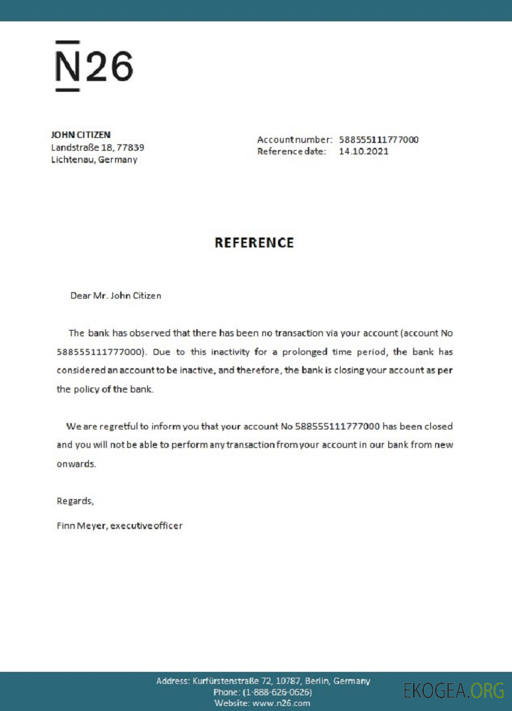 Référence Allemagne , N26 , closure